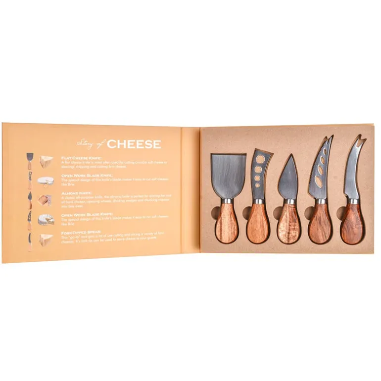 Acacia Wood 5 Piece Cheese Knife Set
