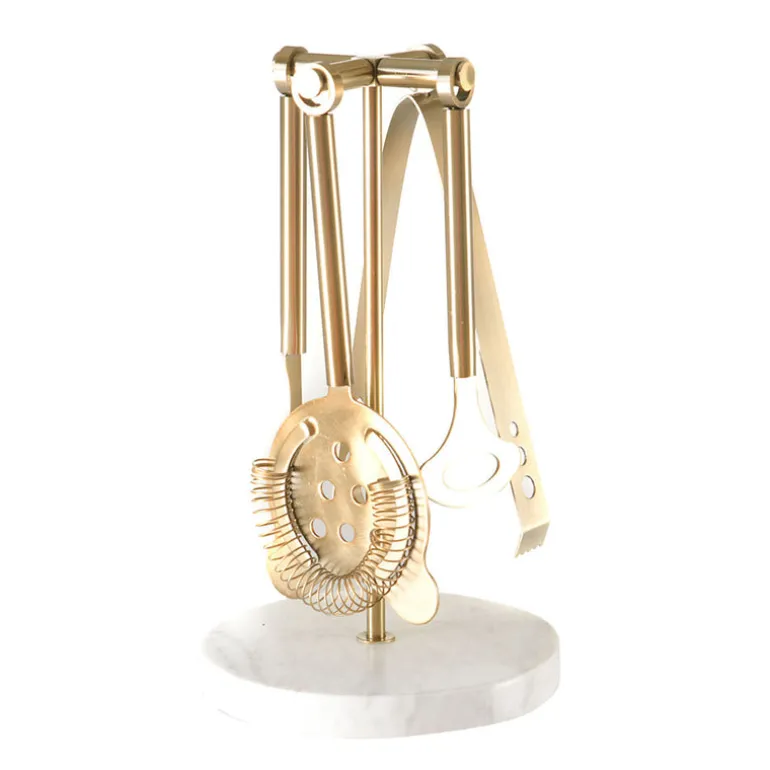 Bar Tool Set - Gold Stainless Steel with Marble Base