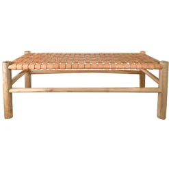 BENCH Wood with Leather Weave 110x45cm