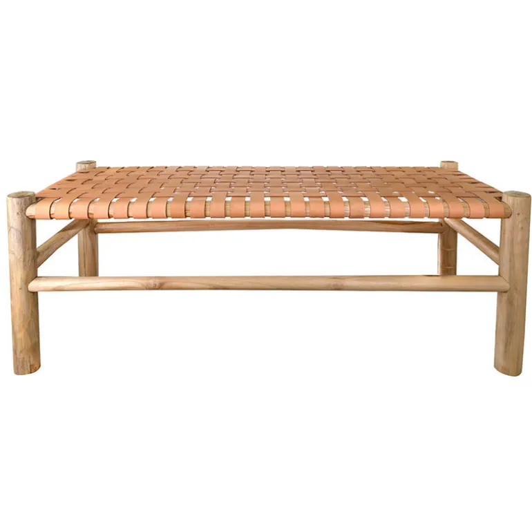 BENCH Wood with Leather Weave 110x45cm