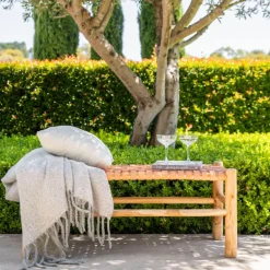 BENCH Wood with Leather Weave 110x45cm