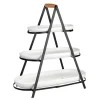 Black 3 Tier Serving Stand with White Platters