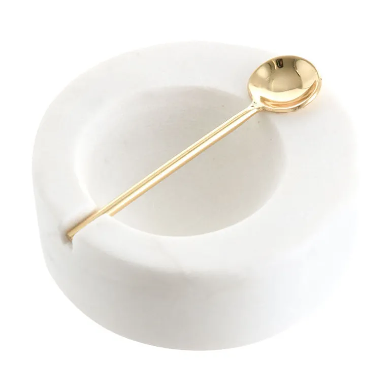 BOWL Round White Marble with Spoon 10cm