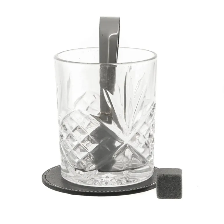 Boxed Whiskey Set - Glasses with Coasters & Ice Stones