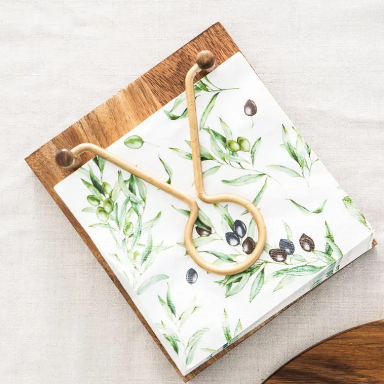 Brass & Wood Napkin Holder