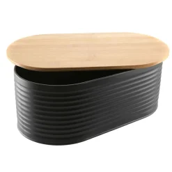 Bread Bin - Black Metal with Bamboo Lid