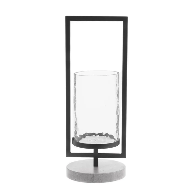 Candle Holder Glass & Black Metal 34cm
