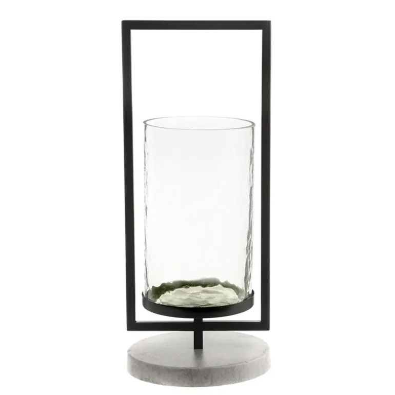 Candle Holder Glass & Black Metal 38cm