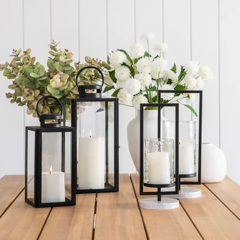 Candle Holder Glass & Black Metal 34cm