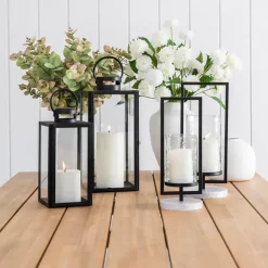 Candle Holder Glass & Black Metal 38cm