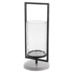 Candle Holder Glass & Black Metal 38cm