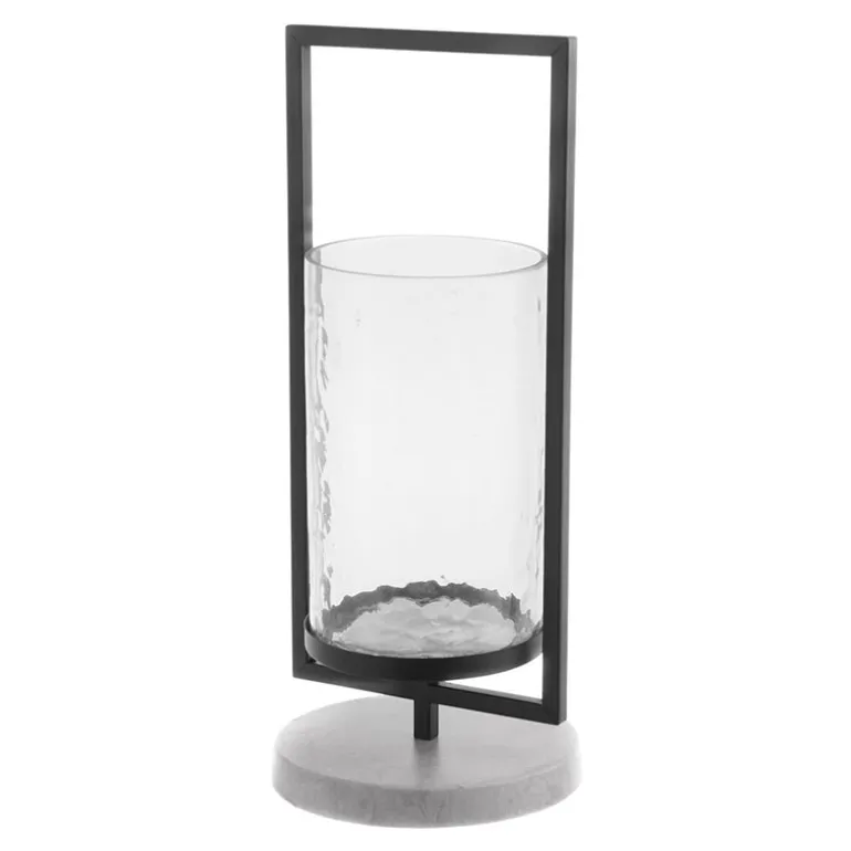Candle Holder Glass & Black Metal 38cm