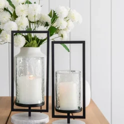 Candle Holder Glass & Black Metal 38cm