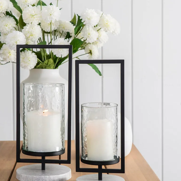 Candle Holder Glass & Black Metal 38cm
