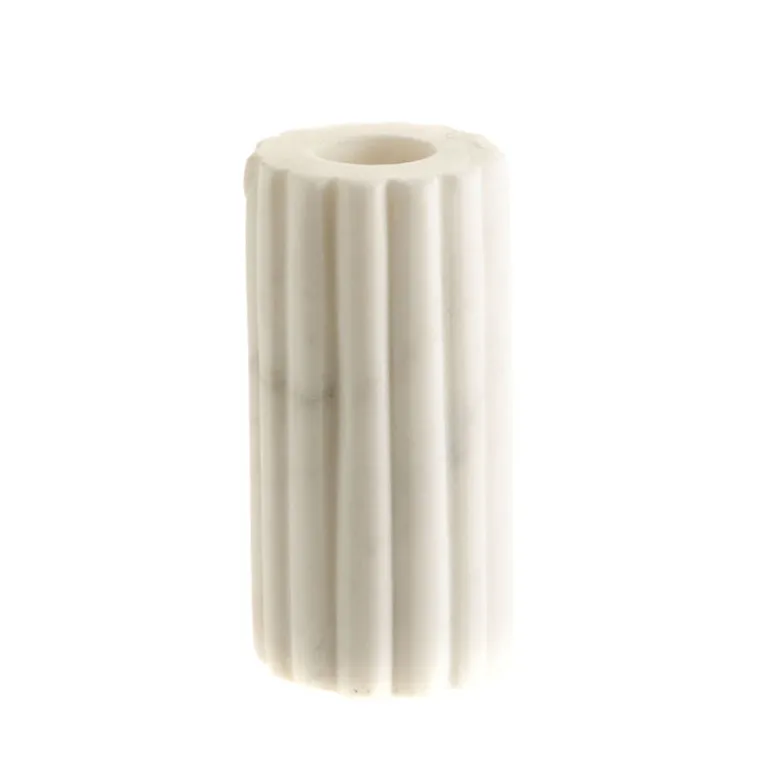 Candle Holder Ribbed White Marble 10cm