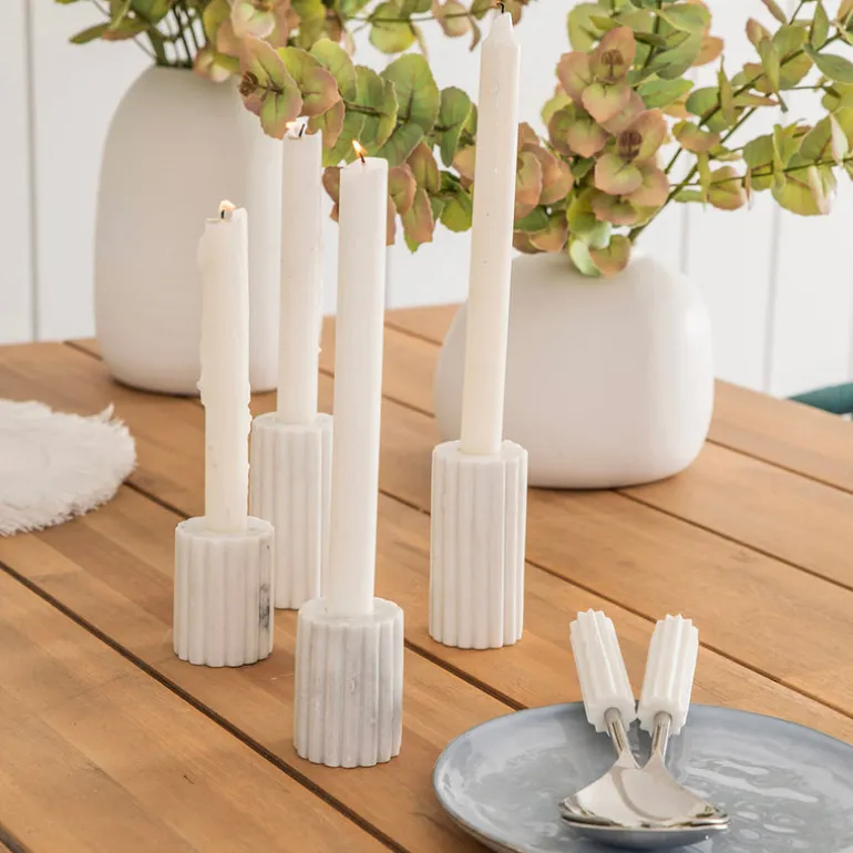 Candle Holder Ribbed White Marble 7cm