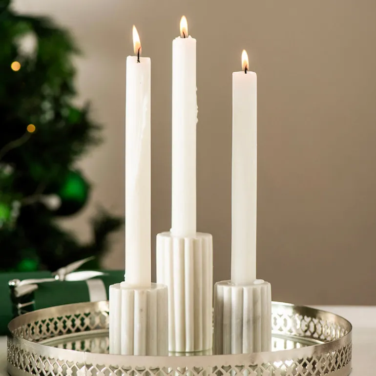 Candle Holder Ribbed White Marble 7cm