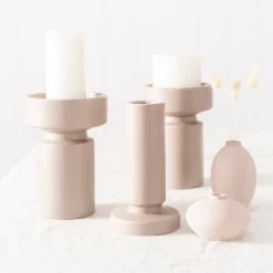 Candle Holder with Wedge Base & Matt Beige