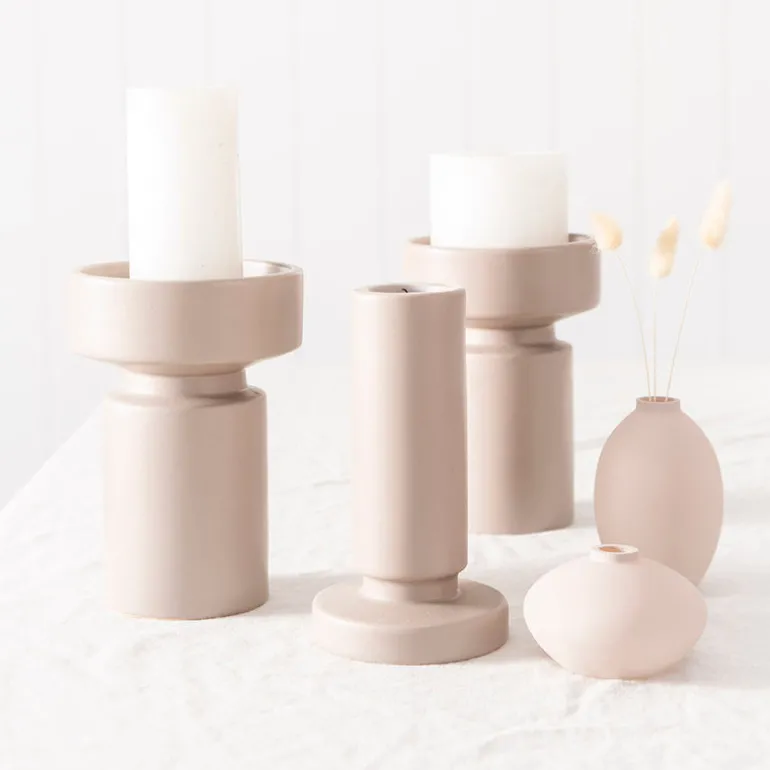 Candle Holder with Wedge Base & Matt Beige