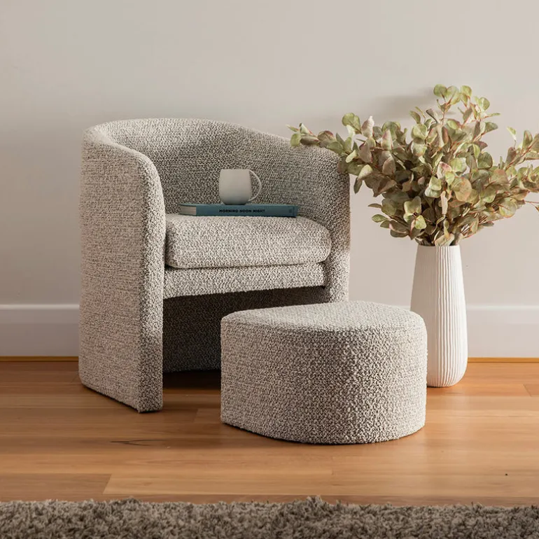 Chair & Stool Boucle White on Charcoal