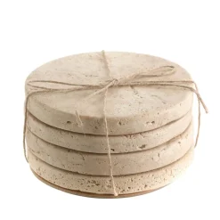 COASTER Round Beige Travertine Set/4