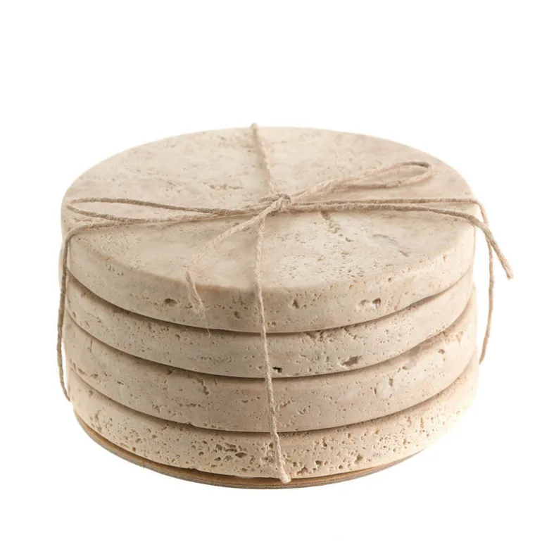 COASTER Round Beige Travertine Set/4
