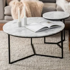 Coffee Table Marble/Metal White & Black