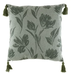 Cushion Jacquard Florals with Green Tassels