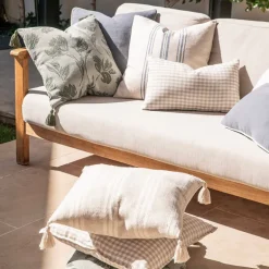 Cushion Jacquard Florals with Green Tassels