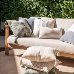 Cushion Jacquard Florals with Natural Tassels