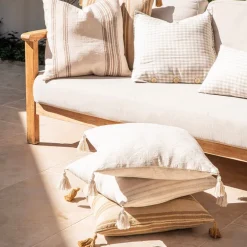 Cushion Jacquard Florals with Camel Tassels