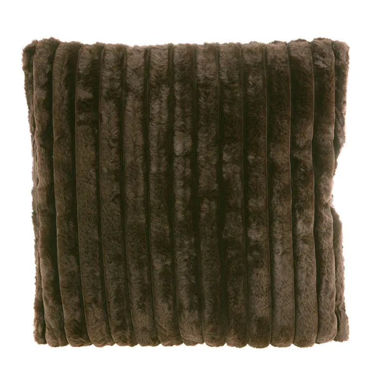 CUSHION Rib Faux Rabbit Fur Chocolate 50x50cm