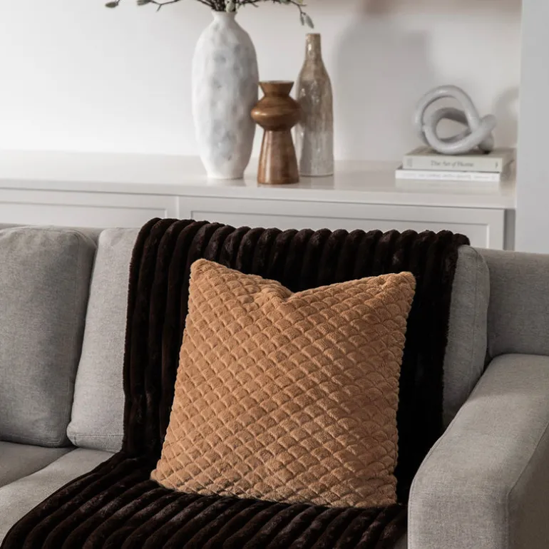 Cushion Scallop Faux Rabbit Fur Caramel