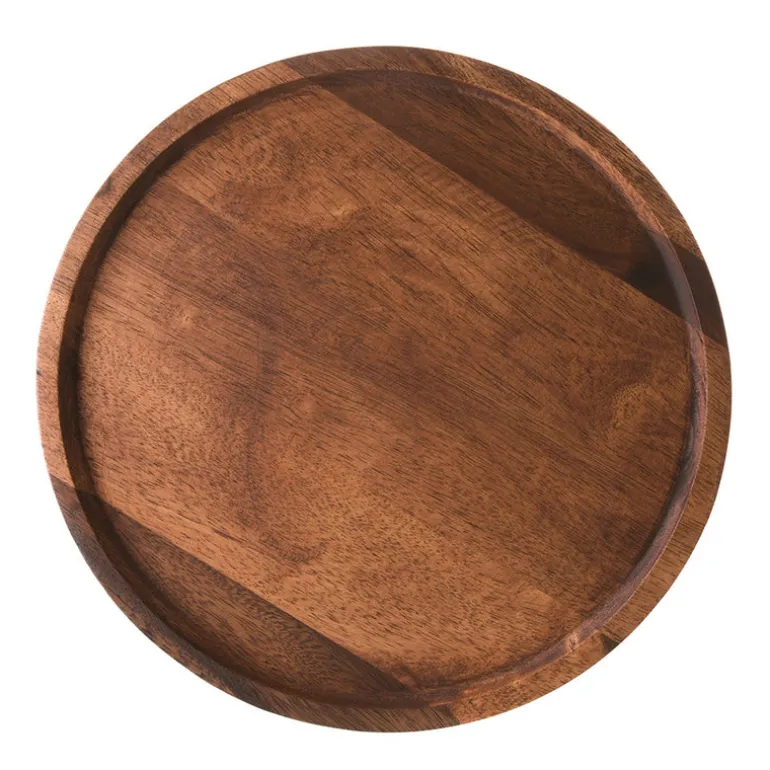 Dark Brown Round Acacia Wood Tray