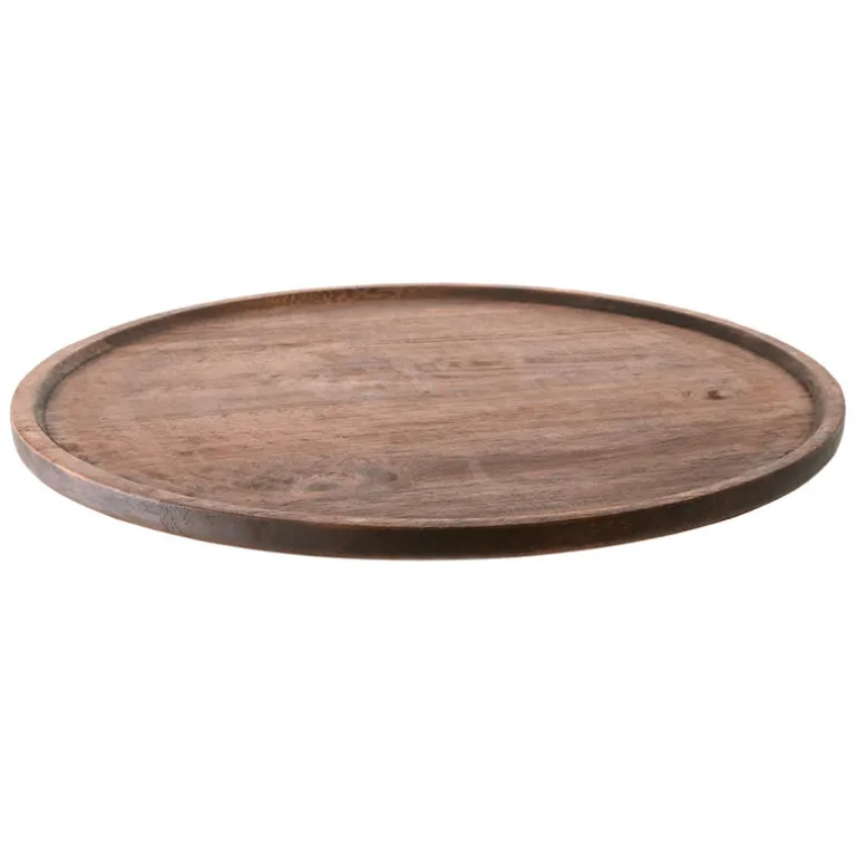 Dark Brown Round Acacia Wood Tray