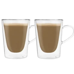 Double Wall Coffee Glass with Handle Set