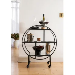 Drinks Trolley Iron Round Black