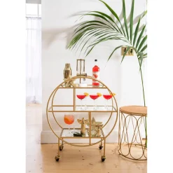 Drinks Trolley Iron Round Matte Gold