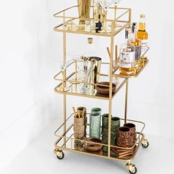 Drinks Trolley Iron Tall Round Matte Gold