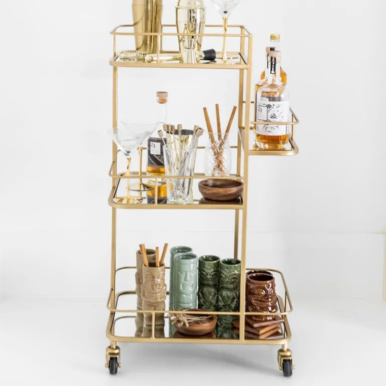 Drinks Trolley Iron Tall Round Matte Gold