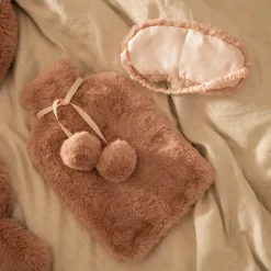 Dusty Rose Faux Rabbit Fur Eye Mask with Satin Back