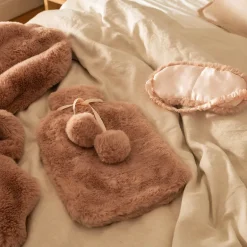 Dusty Rose Faux Rabbit Fur Eye Mask with Satin Back
