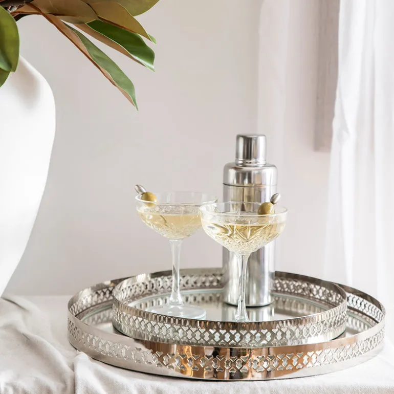 Filigree Tray Round Etched Nickel 30cm