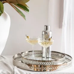 Filigree Tray Round Etched Nickel 40cm