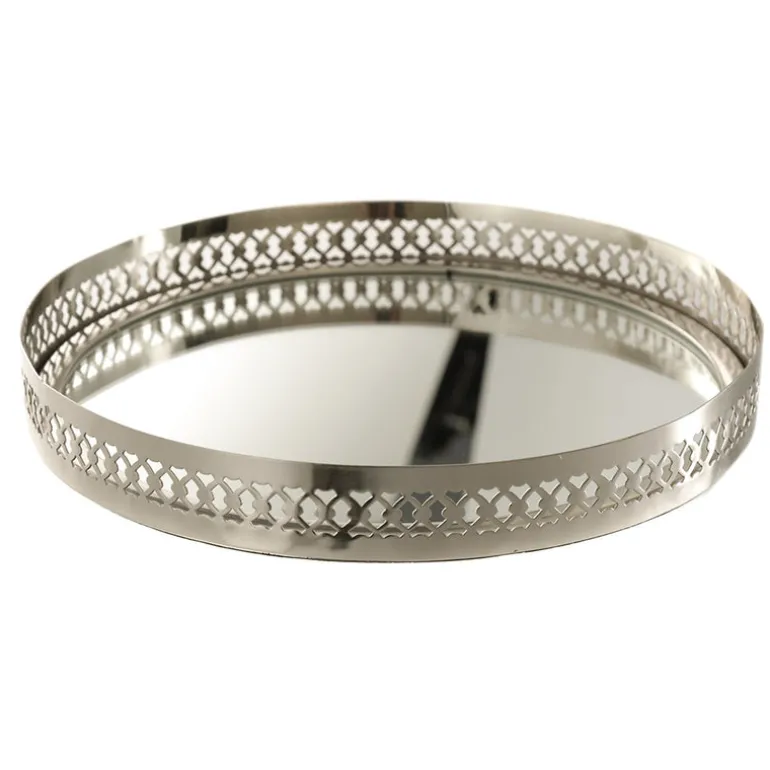 Filigree Tray Round Etched Nickel 30cm