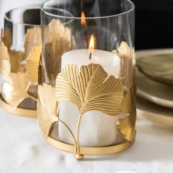 Ginkgo Gold Tealight Holder 17cm