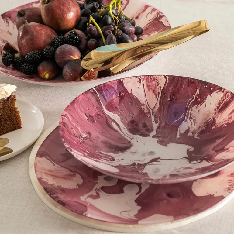 Glass Splash Bowl Wine & Pink 30cm