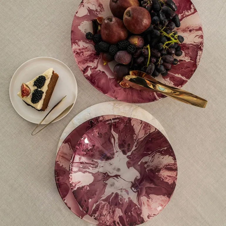 Glass Splash Bowl Wine & Pink 30cm