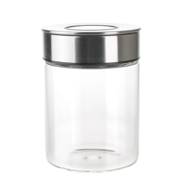 Glass Storage Jar with Stainless Steel Press Lid Small