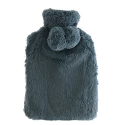 Hot Water Bottle with Faux Rabbit Fur Cover Blue Rain